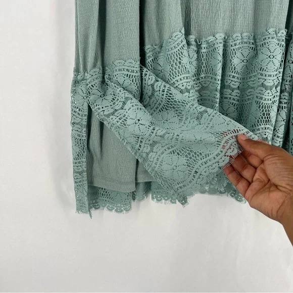 LOGO Linens Lori Goldstein Sleeveless Aqua Teal Midi Dress Lace Hem Flowy 3X - Picture 8 of 12